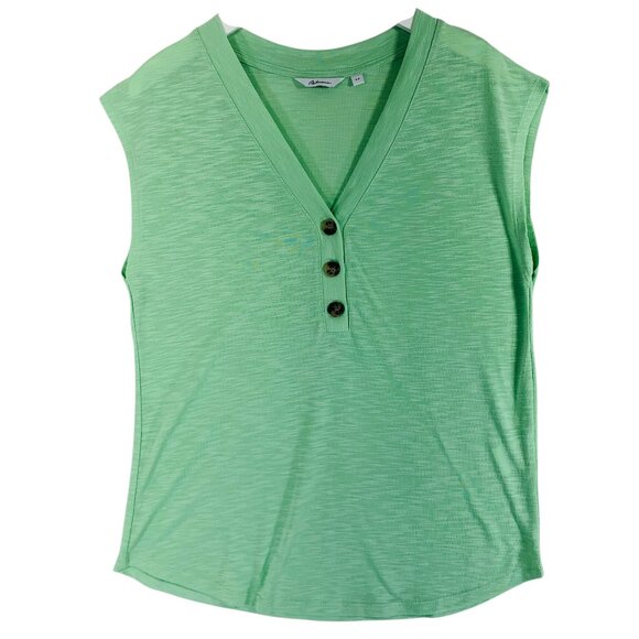 Sleeveless 3 Button V Neck Casual tank top light green tank top Solid size S - Picture 1 of 16